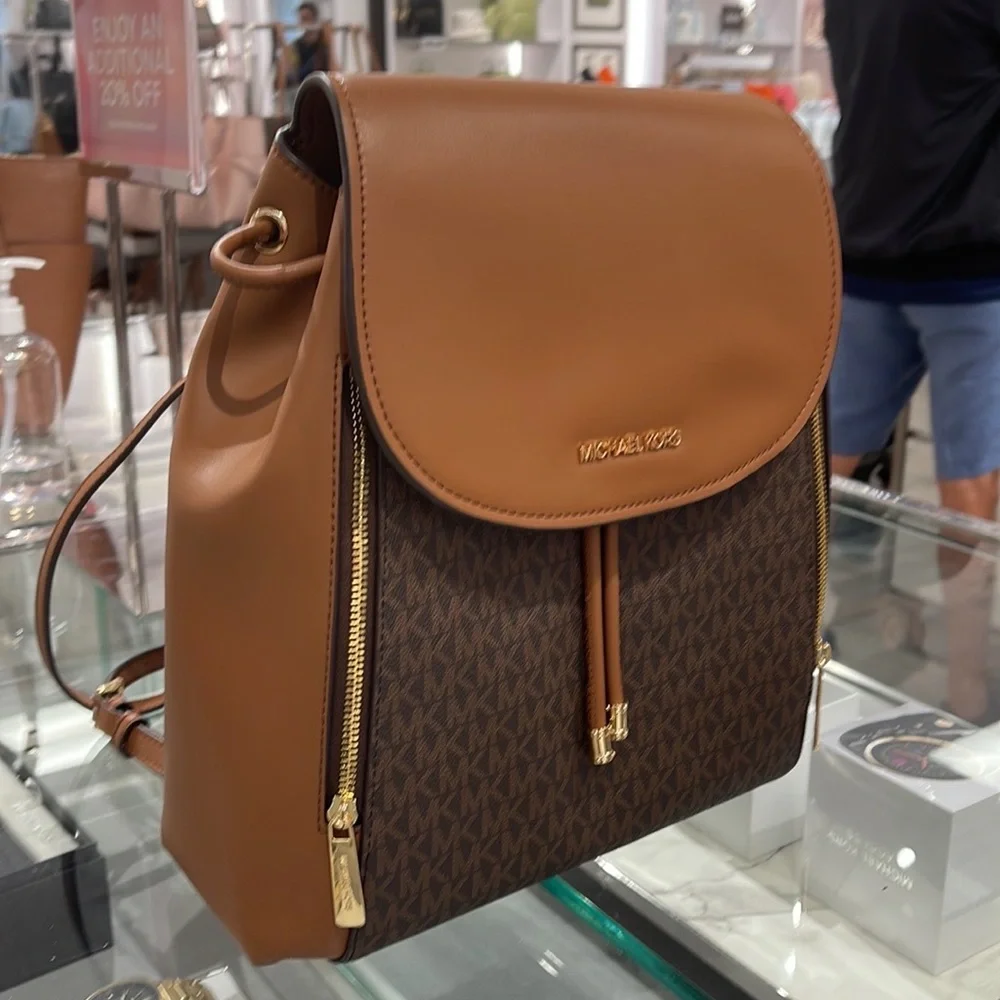 Michael Kors Backpack Bag Phoebe Medium Flap Drawstring Backpack Brown NWT